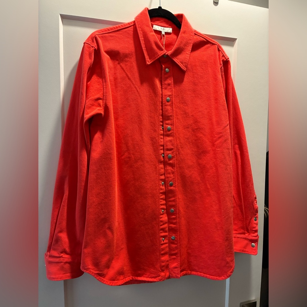 Tibi Vibrant Red Casual Button Down Shirt
